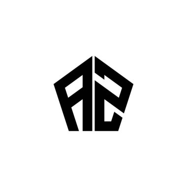 Beyaz arkaplanda izole edilmiş çokgen geometrik şekil tasarımlı AZ Monogram logo harfi. Yıldız çokgeni, kalkan yıldızı geometriği.