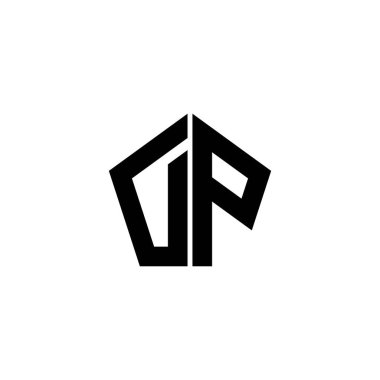 Beyaz arkaplanda izole edilmiş çokgen geometrik şekil tasarımlı DP Monogram logo harfi. Yıldız çokgeni, kalkan yıldızı geometriği.