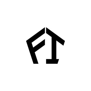 Beyaz arkaplanda izole edilmiş çokgen geometrik şekil tasarımlı FI Monogram logo harfi. Yıldız çokgeni, kalkan yıldızı geometriği.