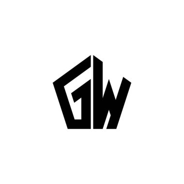 Beyaz arkaplanda izole edilmiş çokgen geometrik şekil tasarımlı GW Monogram logo harfi. Yıldız çokgeni, kalkan yıldızı geometriği.
