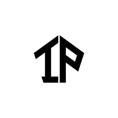 Beyaz arkaplanda izole edilmiş çokgen geometrik şekil tasarımlı IP Monogram logo harfi. Yıldız çokgeni, kalkan yıldızı geometriği.