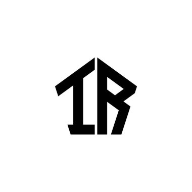 IR Monogram logo harfi beyaz arkaplanda izole edilmiş çokgen geometrik şekil tasarımı. Yıldız çokgeni, kalkan yıldızı geometriği.