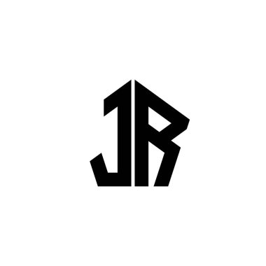Beyaz arkaplanda izole edilmiş çokgen geometrik şekil tasarımlı JR Monogram logo harfi. Yıldız çokgeni, kalkan yıldızı geometriği.