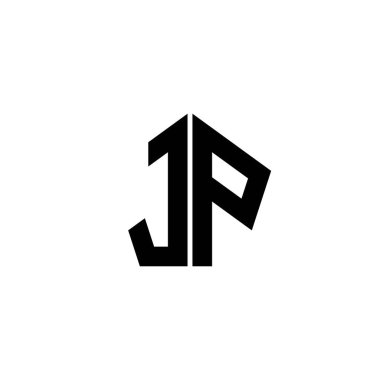 Beyaz arkaplanda izole edilmiş çokgen geometrik şekil tasarımlı JP Monogram logo harfi. Yıldız çokgeni, kalkan yıldızı geometriği.