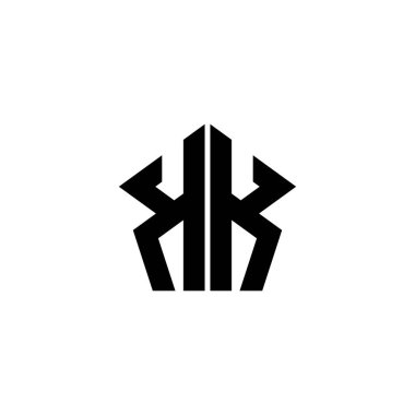 KK Monogram logo harfi beyaz arkaplanda izole edilmiş çokgen geometrik şekil tasarımı. Yıldız çokgeni, kalkan yıldızı geometriği.