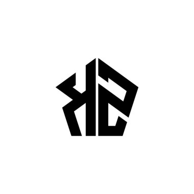Beyaz arkaplanda izole edilmiş çokgen geometrik şekil tasarımlı KZ Monogram logo harfi. Yıldız çokgeni, kalkan yıldızı geometriği.