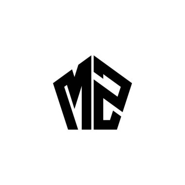 Beyaz arkaplanda izole edilmiş çokgen geometrik şekil tasarımlı MZ Monogram logo harfi. Yıldız çokgeni, kalkan yıldızı geometriği.