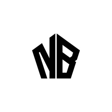 Beyaz arkaplanda izole edilmiş çokgen geometrik şekil tasarımlı NB Monogram logo harfi. Yıldız çokgeni, kalkan yıldızı geometriği.