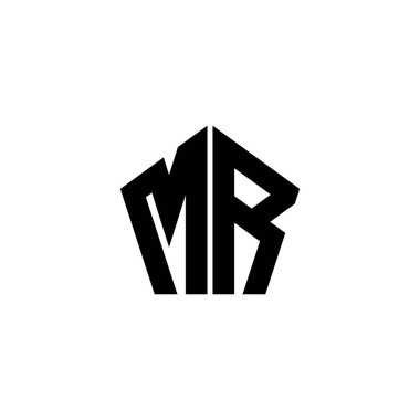 Beyaz arkaplanda izole edilmiş çokgen geometrik şekil tasarımlı MR Monogram logo harfi. Yıldız çokgeni, kalkan yıldızı geometriği.