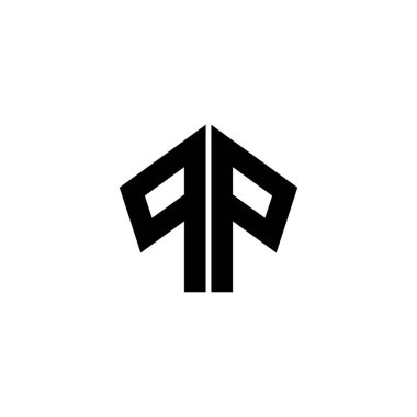 Beyaz arkaplanda izole edilmiş çokgen geometrik şekil tasarımlı PP Monogram logo harfi. Yıldız çokgeni, kalkan yıldızı geometriği.