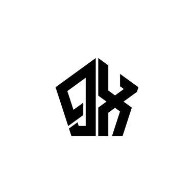 Beyaz arkaplanda izole edilmiş çokgen geometrik şekil tasarımlı QX Monogram logo harfi. Yıldız çokgeni, kalkan yıldızı geometriği.