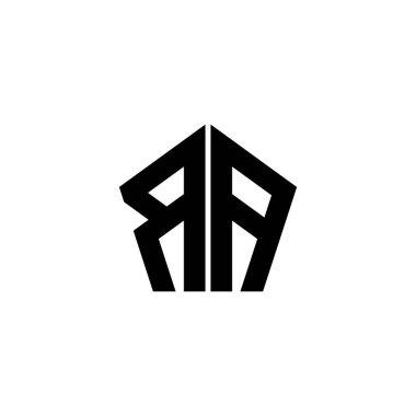 Beyaz arkaplanda izole edilmiş çokgen geometrik şekil tasarımlı RA monogram logo harfi. Yıldız çokgeni, kalkan yıldızı geometriği.