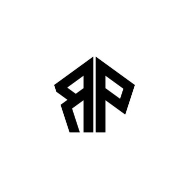 Beyaz arkaplanda izole edilmiş çokgen geometrik şekil tasarımlı RP monogram logo harfi. Yıldız çokgeni, kalkan yıldızı geometriği.