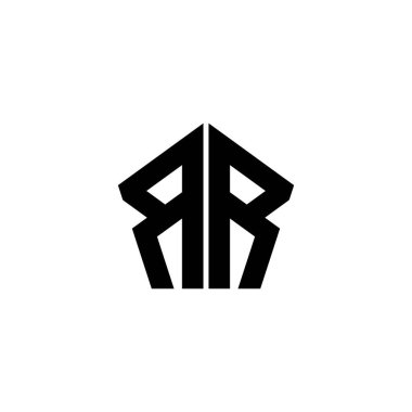 Beyaz arkaplanda izole edilmiş çokgen geometrik şekil tasarımlı RR Monogram logo harfi. Yıldız çokgeni, kalkan yıldızı geometriği.