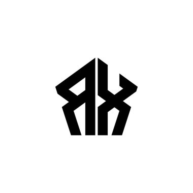 Beyaz arkaplanda izole edilmiş çokgen geometrik şekil tasarımlı RX Monogram logo harfi. Yıldız çokgeni, kalkan yıldızı geometriği.