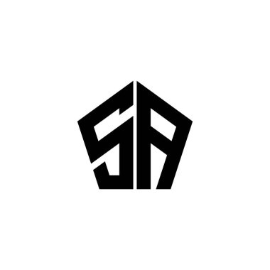 Beyaz arkaplanda izole edilmiş çokgen geometrik şekil tasarımlı SA Monogram logo harfi. Yıldız çokgeni, kalkan yıldızı geometriği.