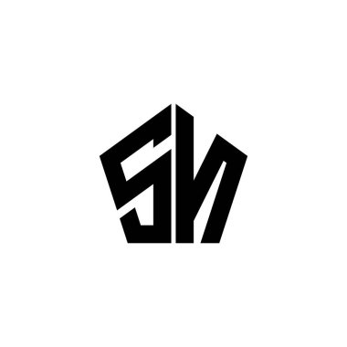 Beyaz arkaplanda izole edilmiş çokgen geometrik şekil tasarımlı SN Monogram logo harfi. Yıldız çokgeni, kalkan yıldızı geometriği.