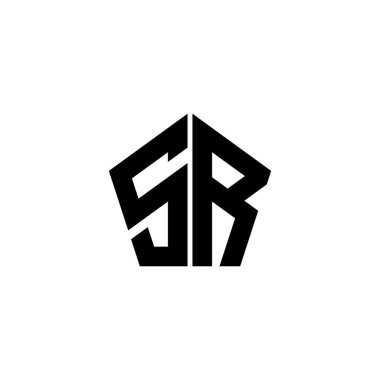 Beyaz arkaplanda izole edilmiş çokgen geometrik şekil tasarımlı SR Monogram logo harfi. Yıldız çokgeni, kalkan yıldızı geometriği.