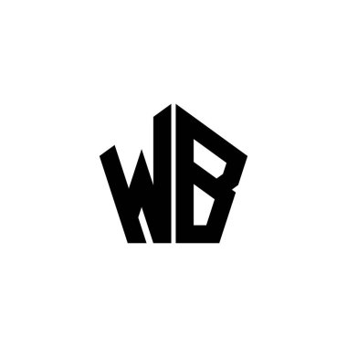 Beyaz arkaplanda izole edilmiş çokgen geometrik şekil tasarımlı WB Monogram logo harfi. Yıldız çokgeni, kalkan yıldızı geometriği.