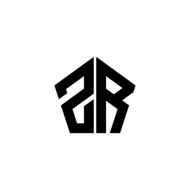 Beyaz arkaplanda izole edilmiş çokgen geometrik şekil tasarımlı ZR Monogram logo harfi. Yıldız çokgeni, kalkan yıldızı geometriği.