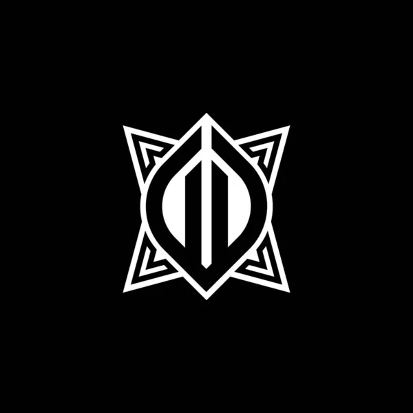 黒の背景に隔離された星の幾何学的な形状スタイルのデザインとDdモノグラムロゴの手紙 星多角形 シールドスター幾何学 — ストックベクタ