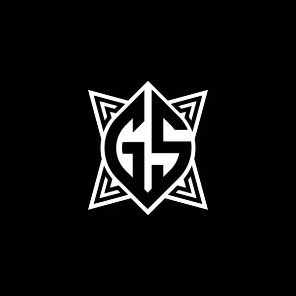 黒の背景に隔離された星の幾何学的な形状スタイルのデザインとGsのモノグラムロゴの手紙 星多角形 シールドスター幾何学 — ストックベクタ