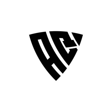 Beyaz arkaplanda izole edilmiş AQ Monogram logo harfi ve üçgen kalkan şekli tasarımı. Üçgen monogram logosu, kalkan monogramı, üçgen kalkan harfi..