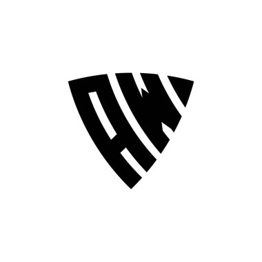 Beyaz arkaplanda izole edilmiş AW Monogram logo harfli üçgen kalkan şekli tasarımı. Üçgen monogram logosu, kalkan monogramı, üçgen kalkan harfi..