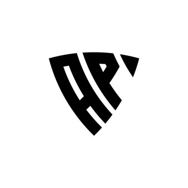 AP Monogram logo harfi, beyaz arkaplanda izole edilmiş üçgen kalkan şekli tasarımı. Üçgen monogram logosu, kalkan monogramı, üçgen kalkan harfi..