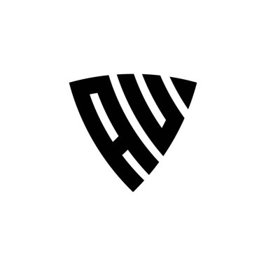 Beyaz arkaplanda izole edilmiş AU Monogram logo harfleri. Üçgen monogram logosu, kalkan monogramı, üçgen kalkan harfi..