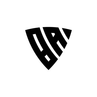 BA Monogram logo harfi, beyaz arkaplanda izole edilmiş üçgen kalkan şekli tasarımı. Üçgen monogram logosu, kalkan monogramı, üçgen kalkan harfi..