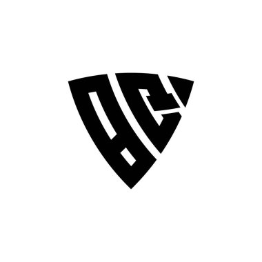 Beyaz arkaplanda izole edilmiş BQ Monogram logo harfleri ve üçgen kalkan şekli tasarımı. Üçgen monogram logosu, kalkan monogramı, üçgen kalkan harfi..