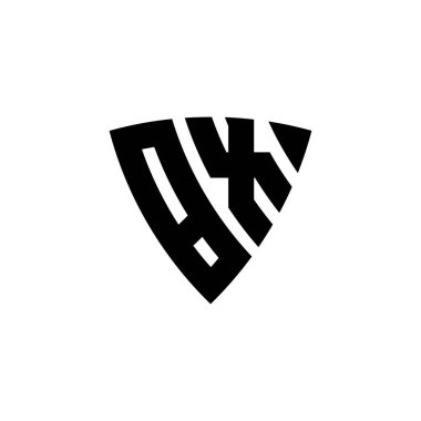 Beyaz arkaplanda izole edilmiş BX Monogram logo harfli üçgen kalkan şekli tasarımı. Üçgen monogram logosu, kalkan monogramı, üçgen kalkan harfi..