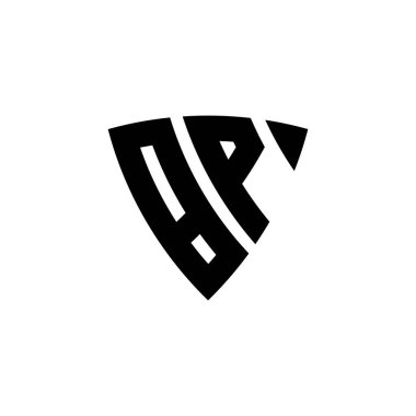 BP Monogram logo harfi, beyaz arkaplanda izole edilmiş üçgen kalkan şekli tasarımı. Üçgen monogram logosu, kalkan monogramı, üçgen kalkan harfi..