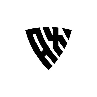 Beyaz arkaplanda izole edilmiş AX Monogram logo harfli üçgen kalkan şekli tasarımı. Üçgen monogram logosu, kalkan monogramı, üçgen kalkan harfi..