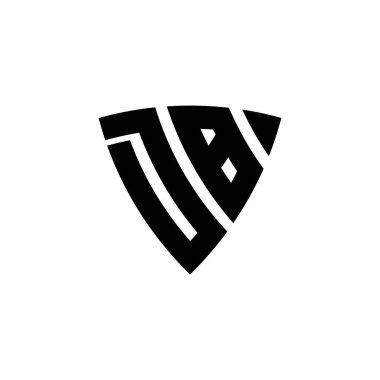 Beyaz arkaplanda izole edilmiş üçgen kalkan biçimli logo harfli DB Monogram. Üçgen monogram logosu, kalkan monogramı, üçgen kalkan harfi..