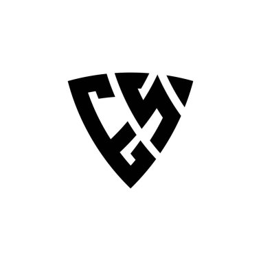 ES Monogram logo harfi, beyaz arkaplanda izole edilmiş üçgen kalkan şekli tasarımı. Üçgen monogram logosu, kalkan monogramı, üçgen kalkan harfi..