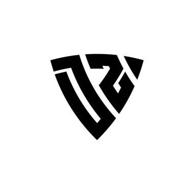 Beyaz arkaplanda izole edilmiş DZ Monogram logo harfi üçgen kalkan şekli tasarımı. Üçgen monogram logosu, kalkan monogramı, üçgen kalkan harfi..