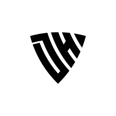 Beyaz arkaplanda izole edilmiş üçgen kalkan biçimli logo harfli DH Monogram. Üçgen monogram logosu, kalkan monogramı, üçgen kalkan harfi..