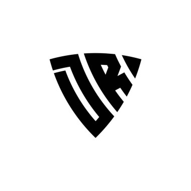 Beyaz arkaplanda izole edilmiş DR Monogram logo harfi ve üçgen kalkan şekli tasarımı. Üçgen monogram logosu, kalkan monogramı, üçgen kalkan harfi..