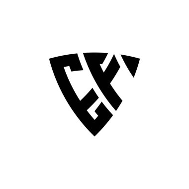 Beyaz arkaplanda izole edilmiş EF Monogram logo harfli üçgen kalkan şekli tasarımı. Üçgen monogram logosu, kalkan monogramı, üçgen kalkan harfi..