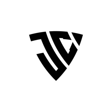 Beyaz arkaplanda izole edilmiş JC Monogram logo harfli üçgen kalkan şekli tasarımı. Üçgen monogram logosu, kalkan monogramı, üçgen kalkan harfi..