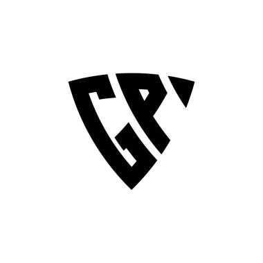 GP Monogram logo harfi, beyaz arkaplanda izole edilmiş üçgen kalkan şekli tasarımı. Üçgen monogram logosu, kalkan monogramı, üçgen kalkan harfi..