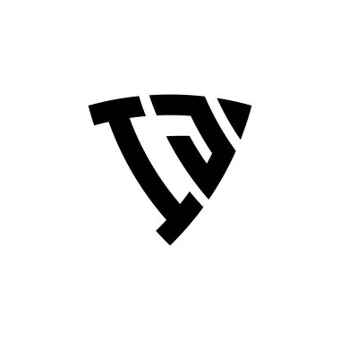 Beyaz arkaplanda izole edilmiş IJ Monogram logo harfli üçgen kalkan şekli tasarımı. Üçgen monogram logosu, kalkan monogramı, üçgen kalkan harfi..