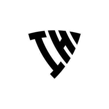 Beyaz arkaplanda izole edilmiş üçgen kalkan biçimli IH Monogram logo harfi. Üçgen monogram logosu, kalkan monogramı, üçgen kalkan harfi..