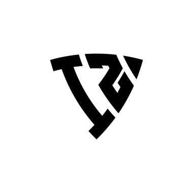 Beyaz arkaplanda izole edilmiş üçgen kalkan biçimi tasarımı içeren İZ Monogram logo mektubu. Üçgen monogram logosu, kalkan monogramı, üçgen kalkan harfi..