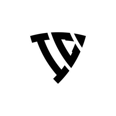 Beyaz arkaplanda izole edilmiş üçgen kalkan biçimi tasarımlı IC Monogram logo harfi. Üçgen monogram logosu, kalkan monogramı, üçgen kalkan harfi..
