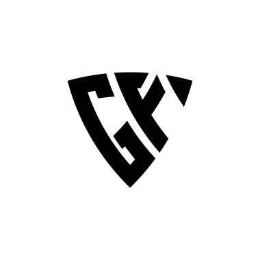 GF Monogram logo harfi, beyaz arkaplanda izole edilmiş üçgen kalkan şekli tasarımı. Üçgen monogram logosu, kalkan monogramı, üçgen kalkan harfi..