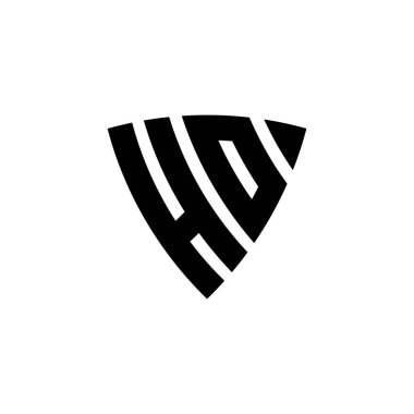 Beyaz arkaplanda izole edilmiş üçgen kalkan şekilli logo harfli HO Monogram. Üçgen monogram logosu, kalkan monogramı, üçgen kalkan harfi..