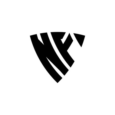 Beyaz arkaplanda izole edilmiş NF Monogram logo harfleri. Üçgen monogram logosu, kalkan monogramı, üçgen kalkan harfi..